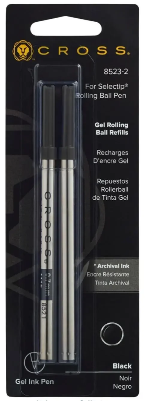 Cross Selectip Gel Rollerball Pen Refill, Medium Point, Black, 2-Pack (8523-2)